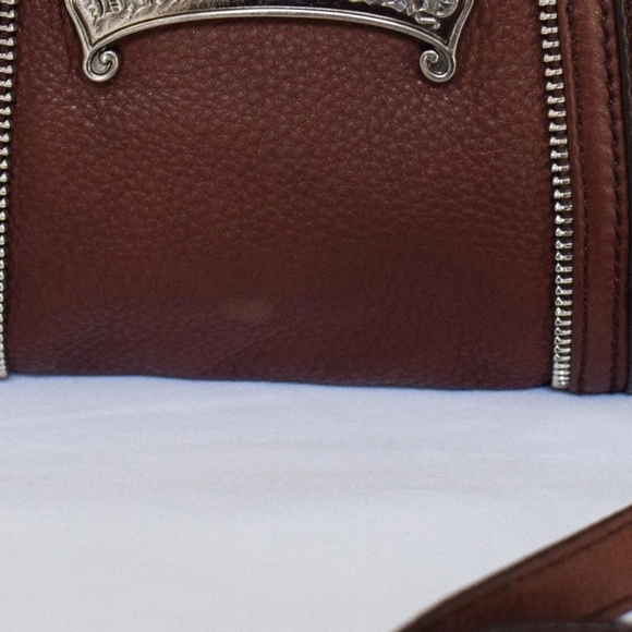 Vintage Y2K Brown Red Leather Studed Crossbody Bag Moto Boho Grunge - Picture 12 of 13